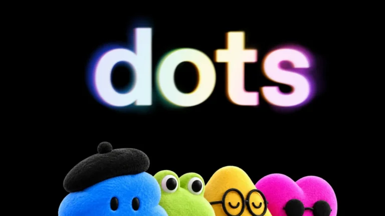 오픈AI 닷츠(dots) 로고와 털 인형 모양 캐릭터 4종